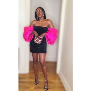 ASOS LUXE VELVET DRESS WITH EXTREME SATIN SLEEVE